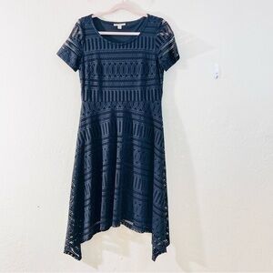 Dana Buchman Short Sleeve Lace Asymmetrical Hem Dress Women Size Small Black